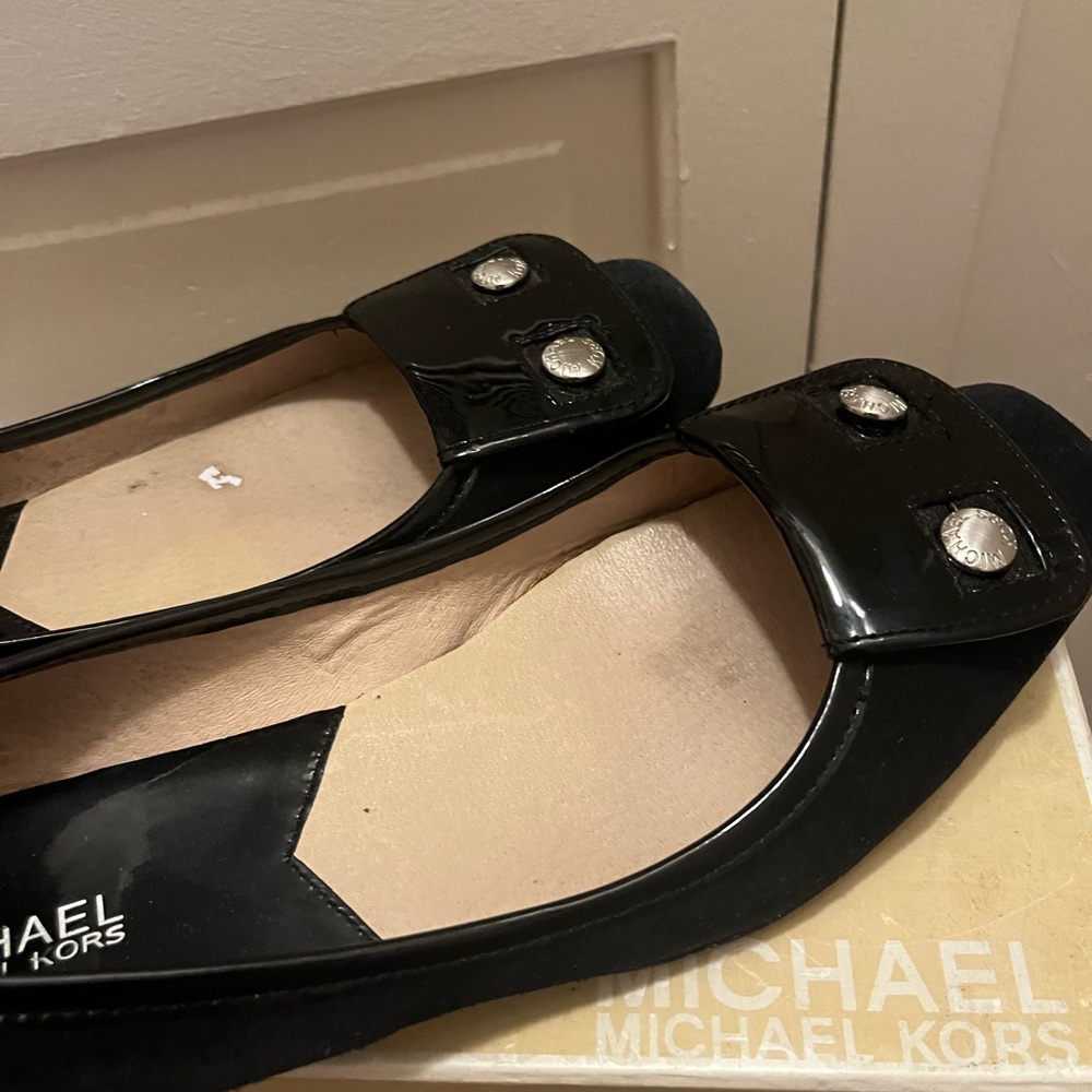 Michael Kors Shiny Black Flats with Silver Accents